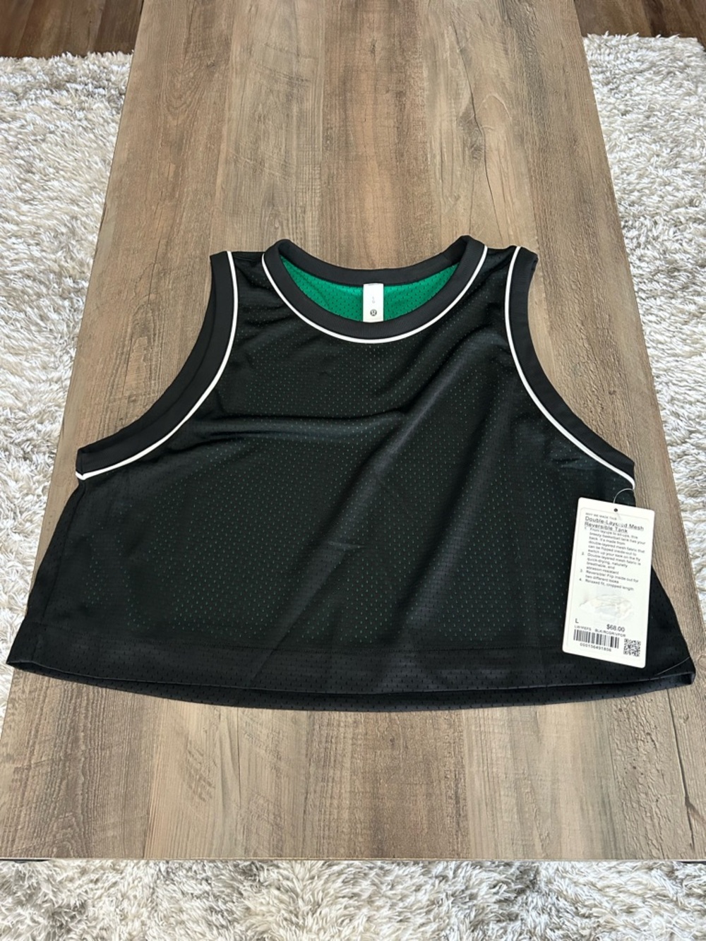NWT Lululemon Double -Layered Mesh Reversible Tank Sz Large *BLK/RCGR/VPOR*